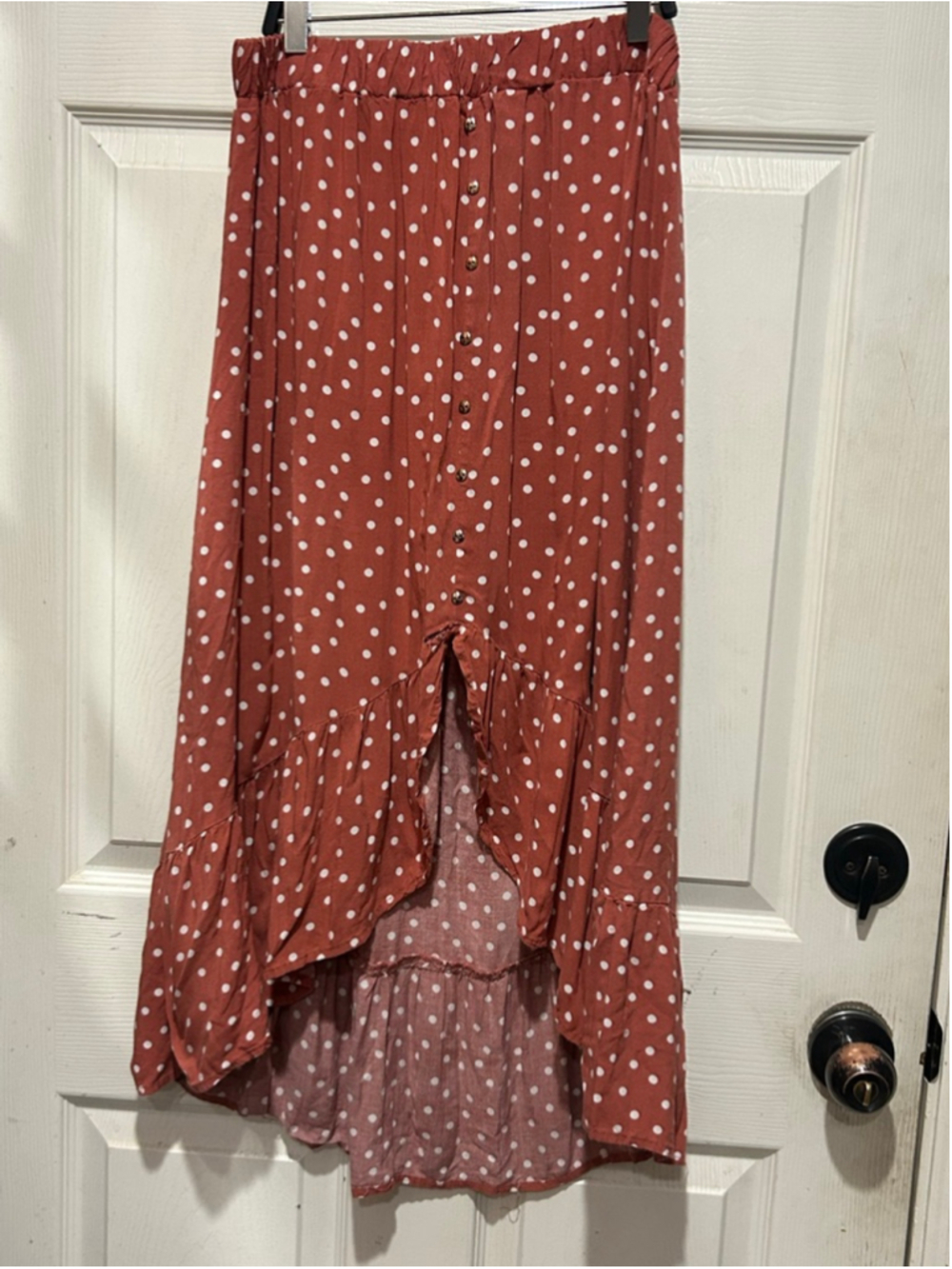 Women's Indigo Rose Plus 1X Rust White Polka Dot High Low Skirt